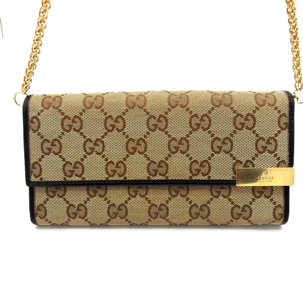 Gucci Brown Wallet with Iconic Monogram Wallet on chain - Picture 1 of 10
